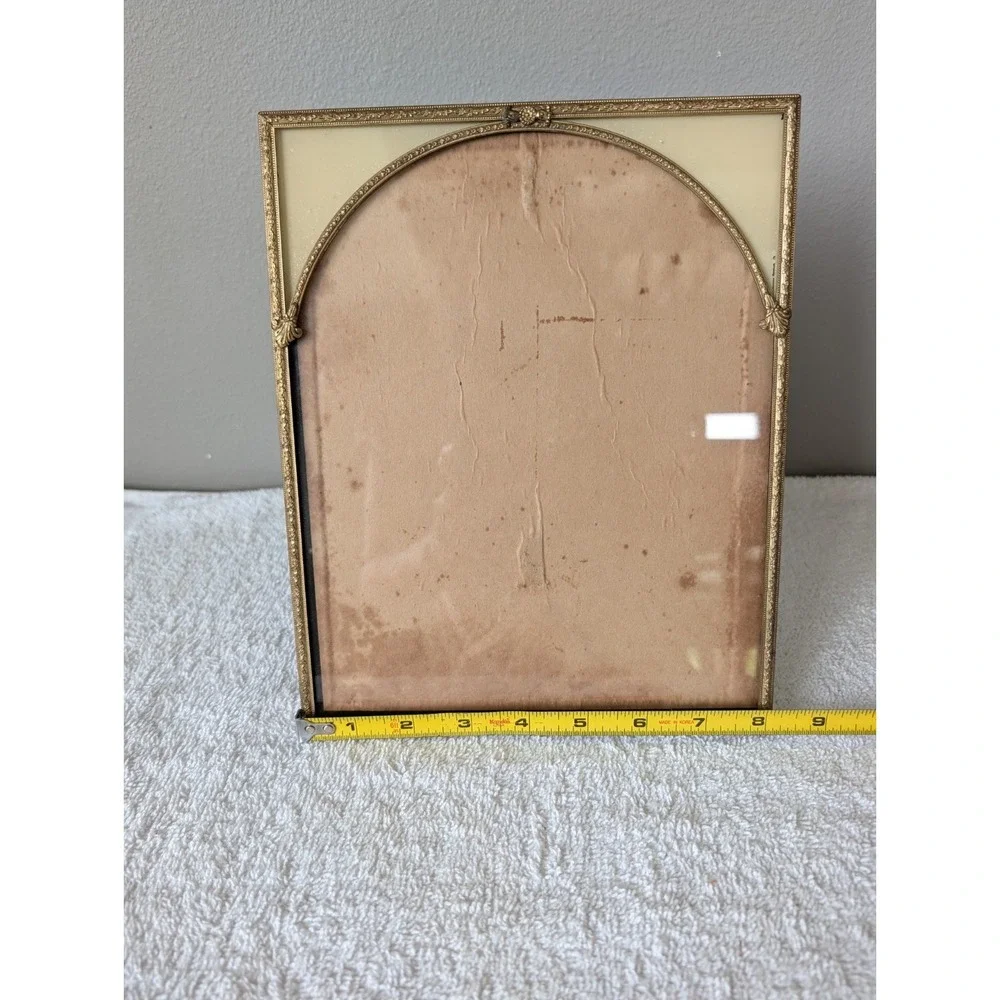 Vintage Arch Gold-Tone Filigree Metal Photo Frame Velvet Back Easel 8 X 10